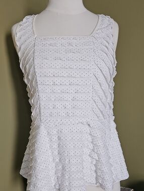 Ami White Eyelet Ruffled Tank Top
